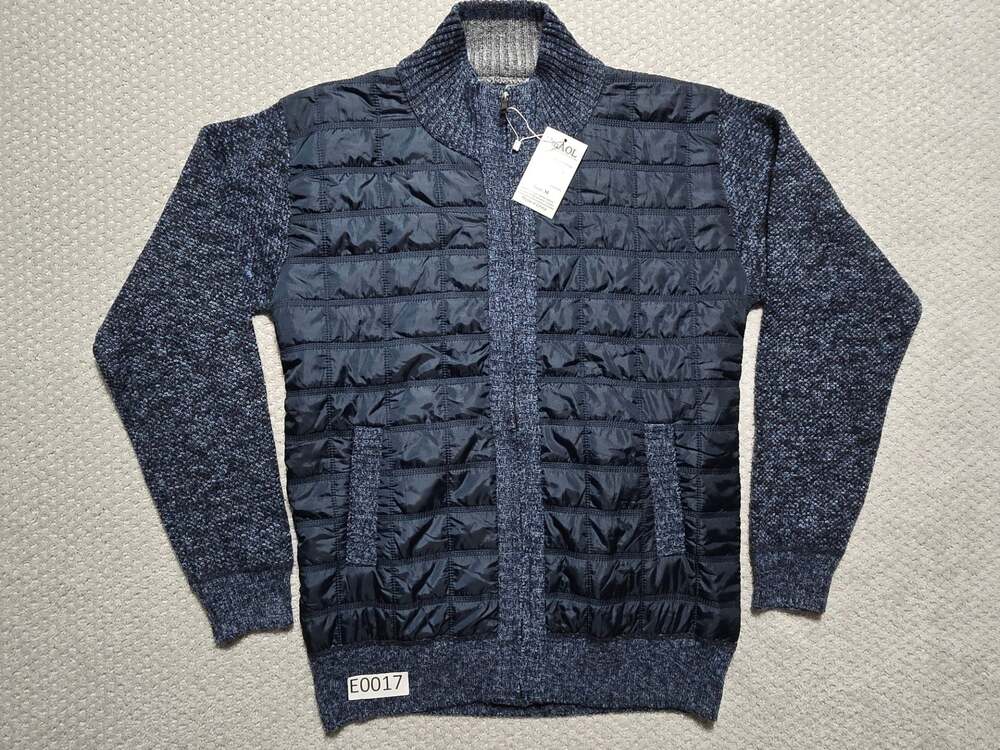 VtuAOL Men's Full Zip Quilted Front Knit Cardigan with Fleece Lining Navy Blue